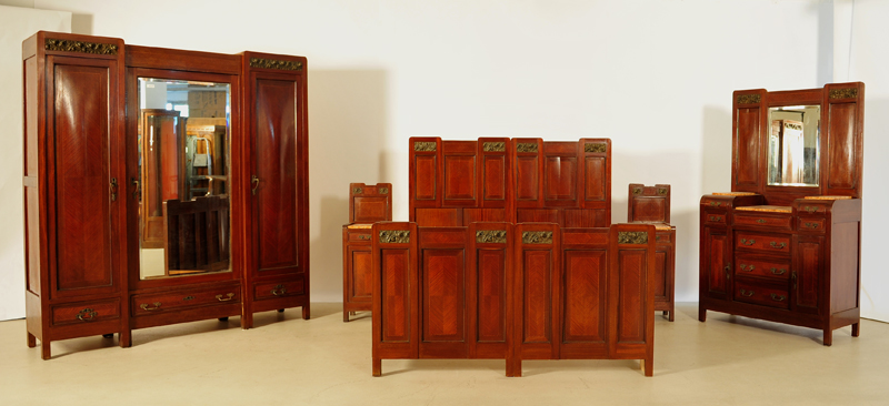 Französisches Jugendstil Schlafzimmer aus Mahagoni 01
