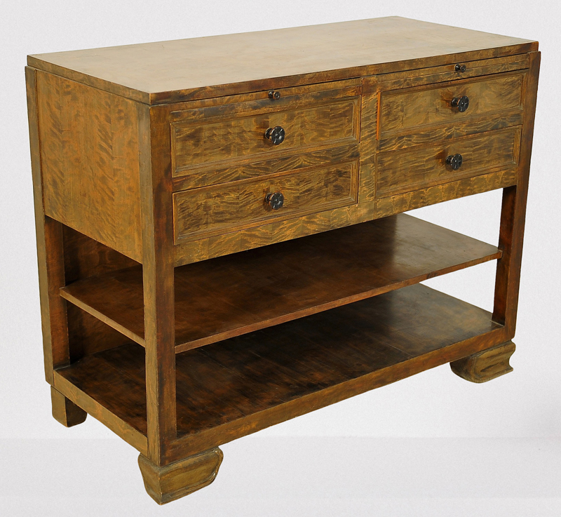 Art Deco Kommode aus geflammten Birkenholz 01