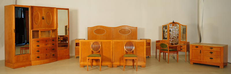 Jugendstil Schlafzimmer aus Birkenholz 01