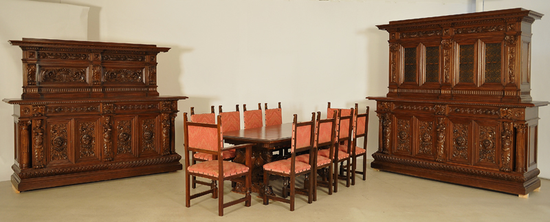 13-teiliges Prunk Speisezimmer aus der Neorenaissance 01